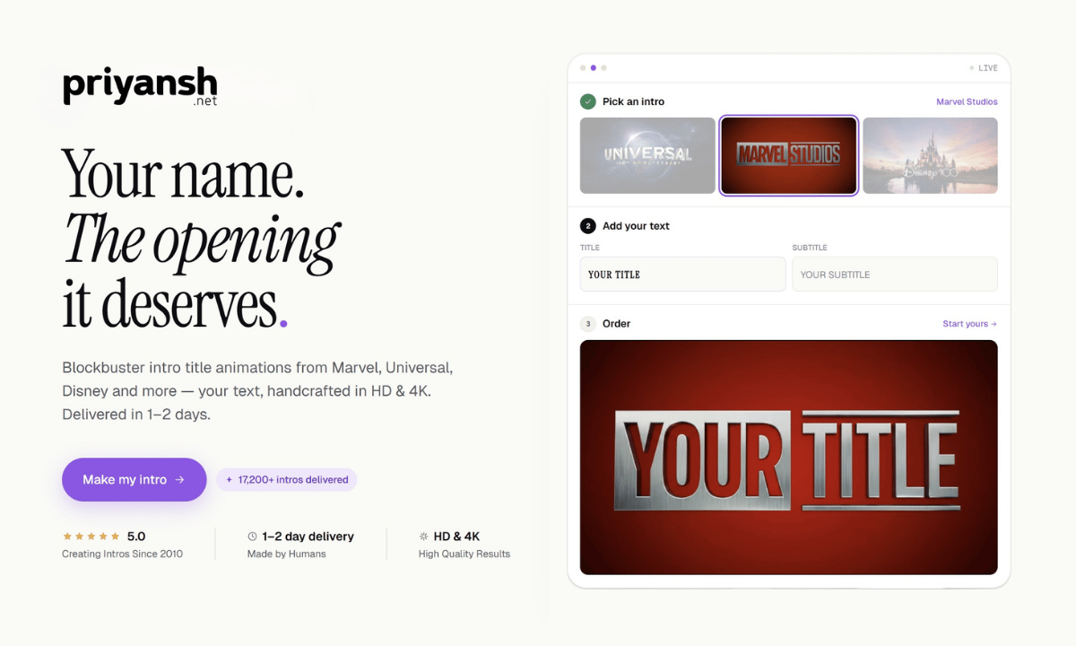 Priyansh.net custom studio and movie logo intro service